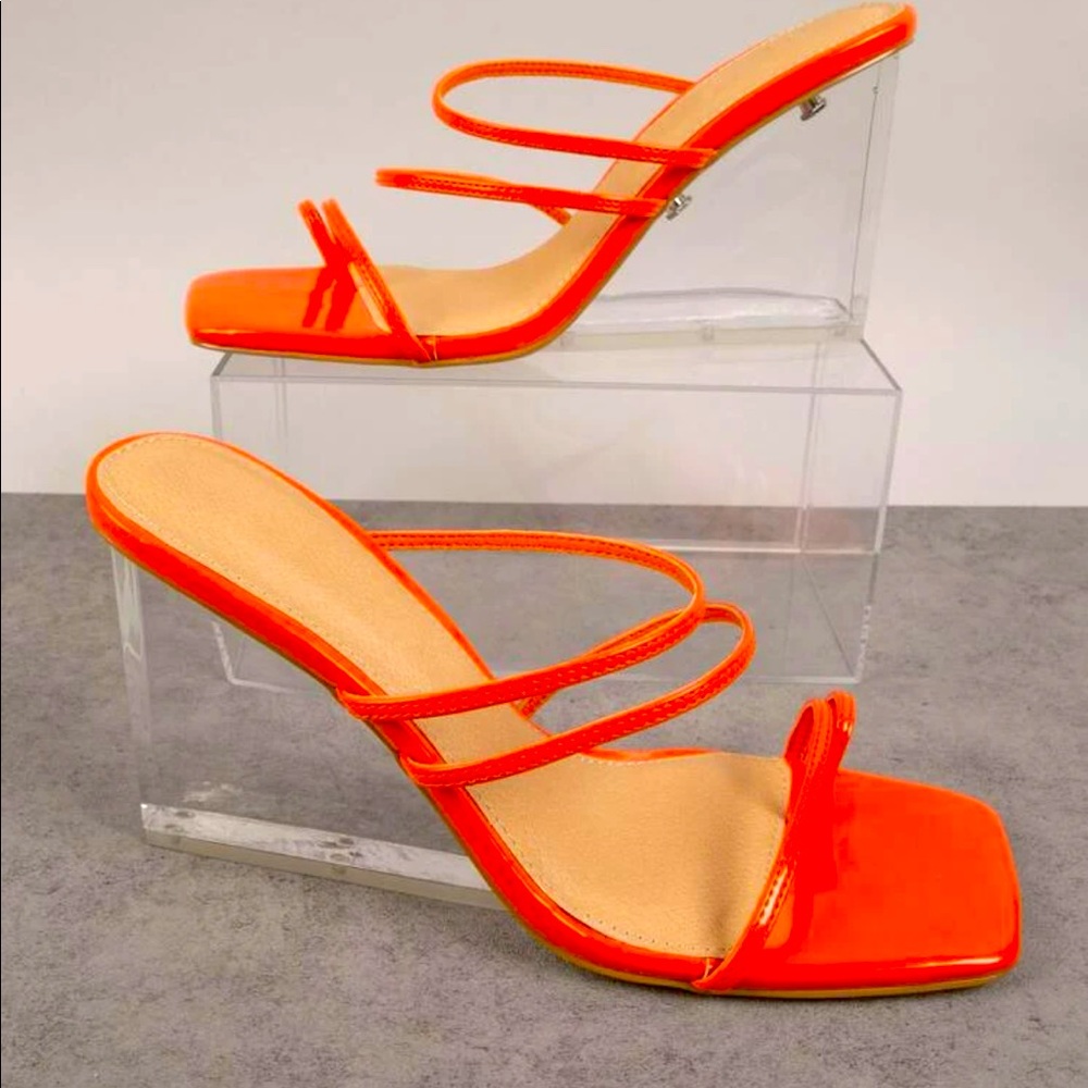 Orange strap over Foot and Toe - Wedge Sliders by SHEIN size 7.5 US-